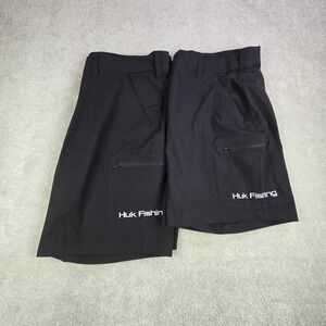 Huk Next Level Fishing Cargo Shorts Lot (2) Men's XXL Black